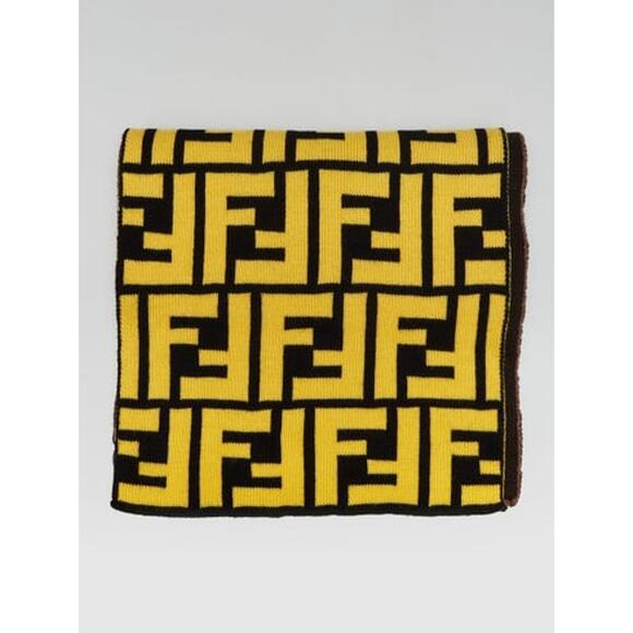 Fendi yellow brown FF Logo Printed Wool reversible scarf - Picture 2 of 10